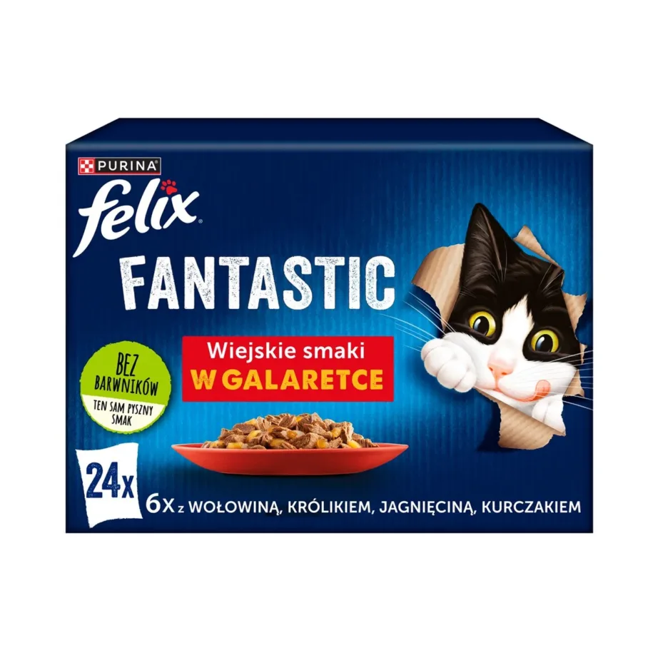 PURINA Felix Fantastic 24x85g veise-, kana-, jänese- ja lambalihaga märgtoit täiskasvanud kassidele – 2