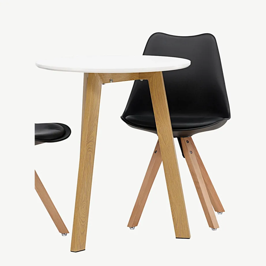 Ümmargune valge söögilaud Leonora toolidega Zeno (valge MDF, tamme imitatsioon, must polüpropüleen, puitjalad), GR23500 – 3