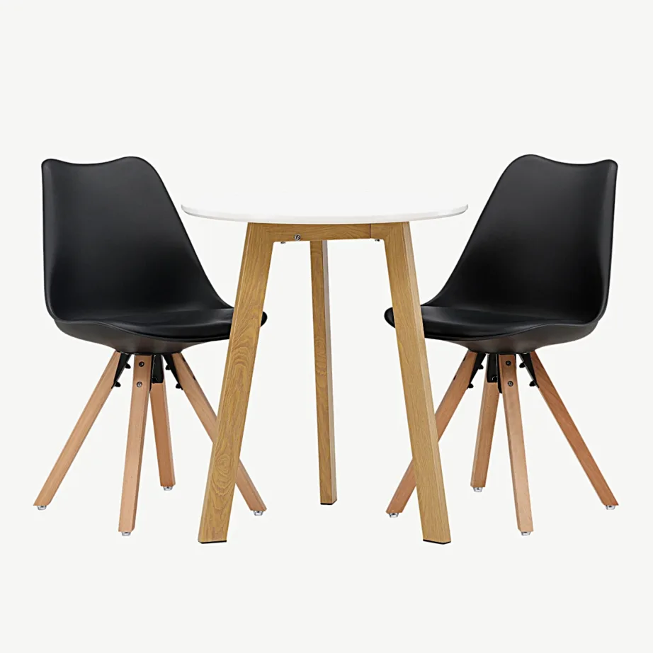 Ümmargune valge söögilaud Leonora toolidega Zeno (valge MDF, tamme imitatsioon, must polüpropüleen, puitjalad), GR23500 – 4