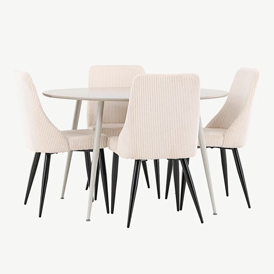 Beež ümmargune söögitoa komplekt Plaza laua ja Leone toolidega (MDF, veluurkattega, ø120 cm), GR24408 – 3