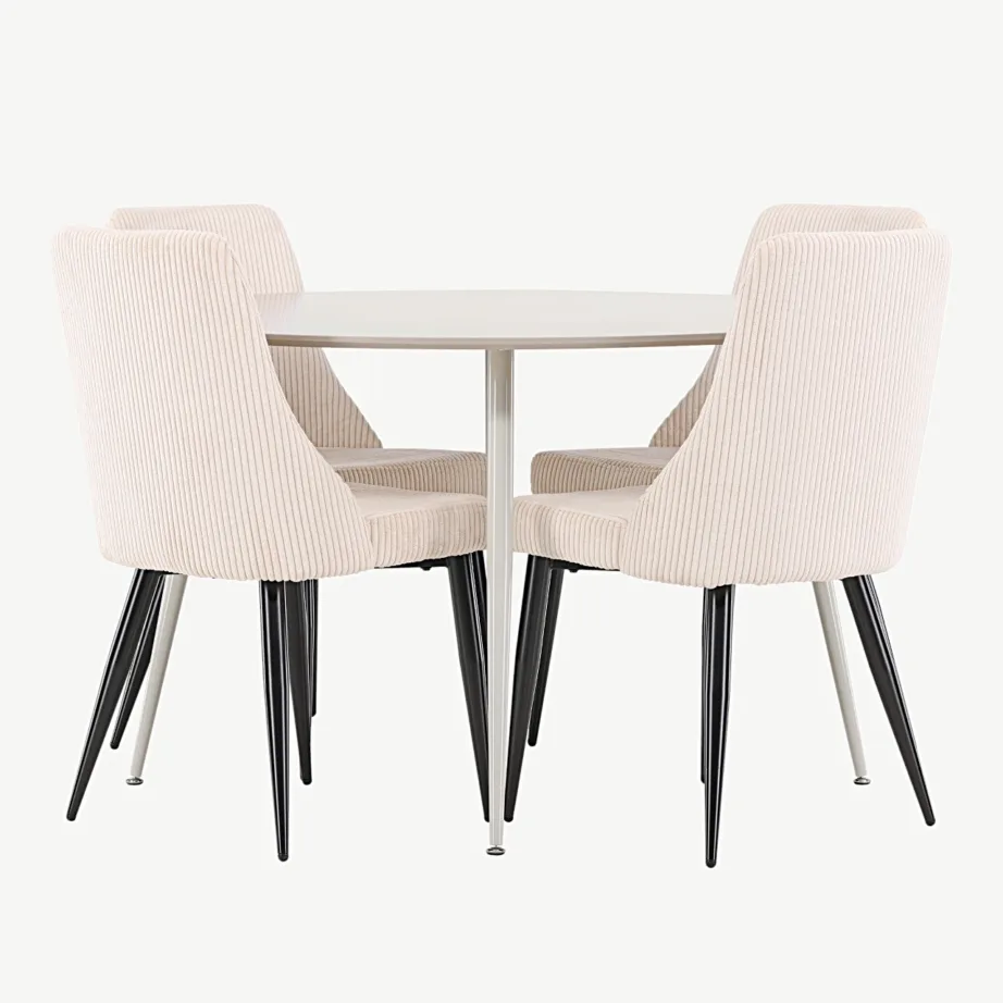 Beež ümmargune söögitoa komplekt Plaza laua ja Leone toolidega (MDF, veluurkattega, ø120 cm), GR24408 – 4