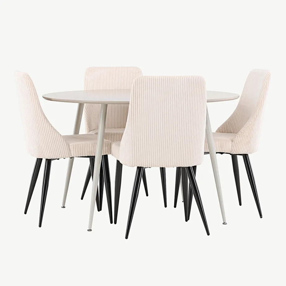 Beež ümmargune söögitoa komplekt Plaza laua ja Leone toolidega (MDF, veluurkattega, ø120 cm), GR24408 – 5