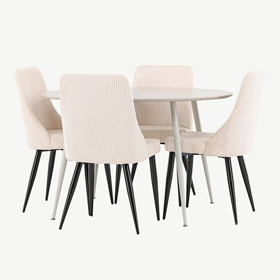 Beež ümmargune söögitoa komplekt Plaza laua ja Leone toolidega (MDF, veluurkattega, ø120 cm), GR24408 – 6