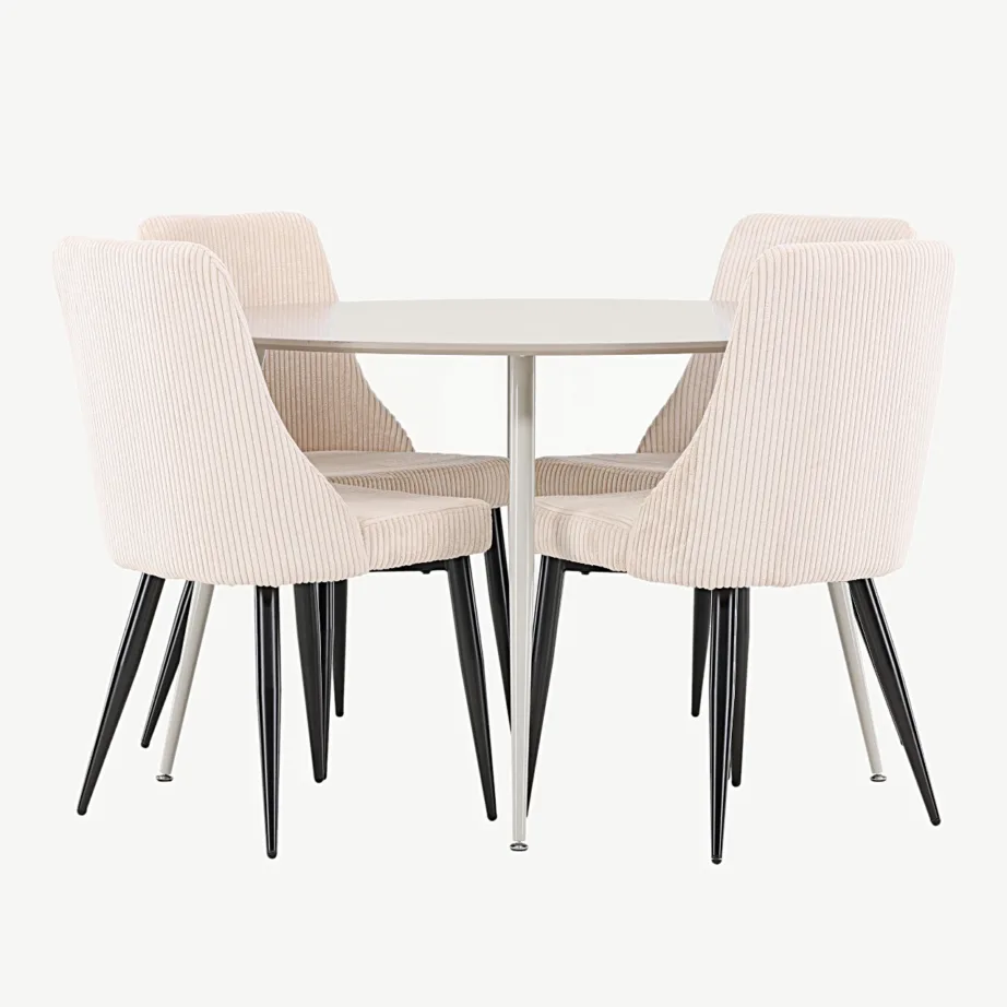 Beež ümmargune söögitoa komplekt Plaza laua ja Leone toolidega (MDF, veluurkattega, ø120 cm), GR24408 – 7